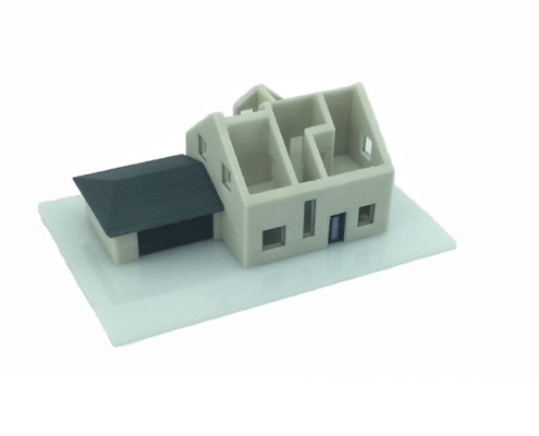 Modellhaus ohne Dach zur Visualisierung des Bauplans